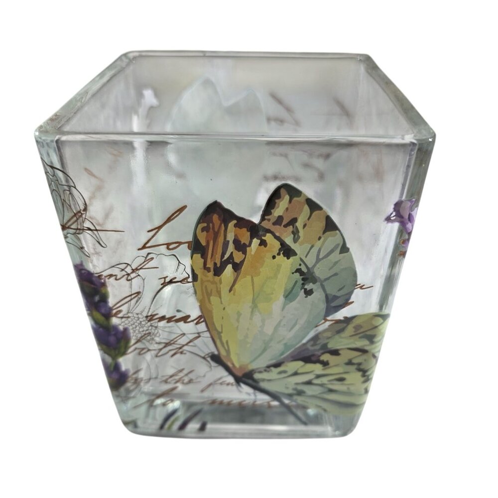 Glass Vase cube Lavender Butterfly Floral Teleflora Square cottagecore fairycore
